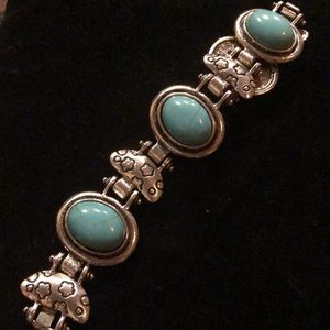 Silver Tone Southwestern Style Faux Turquoise Bracelet